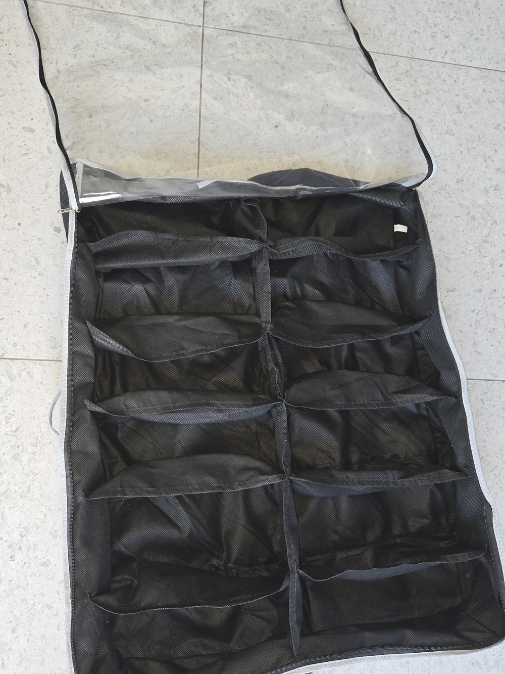Black Multi-Compartment Under Bed Shoe and Accessory Organizer